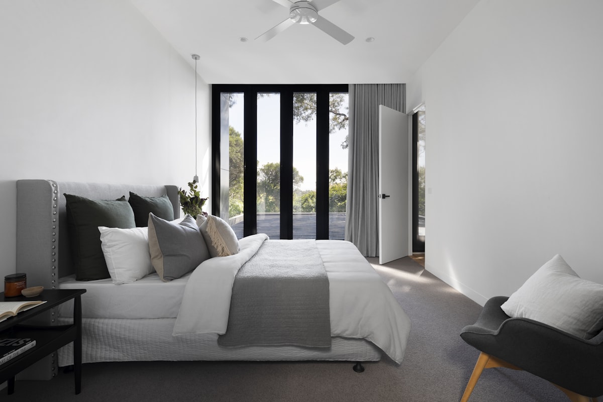Virtually staged primary bedroom by Cade Studio